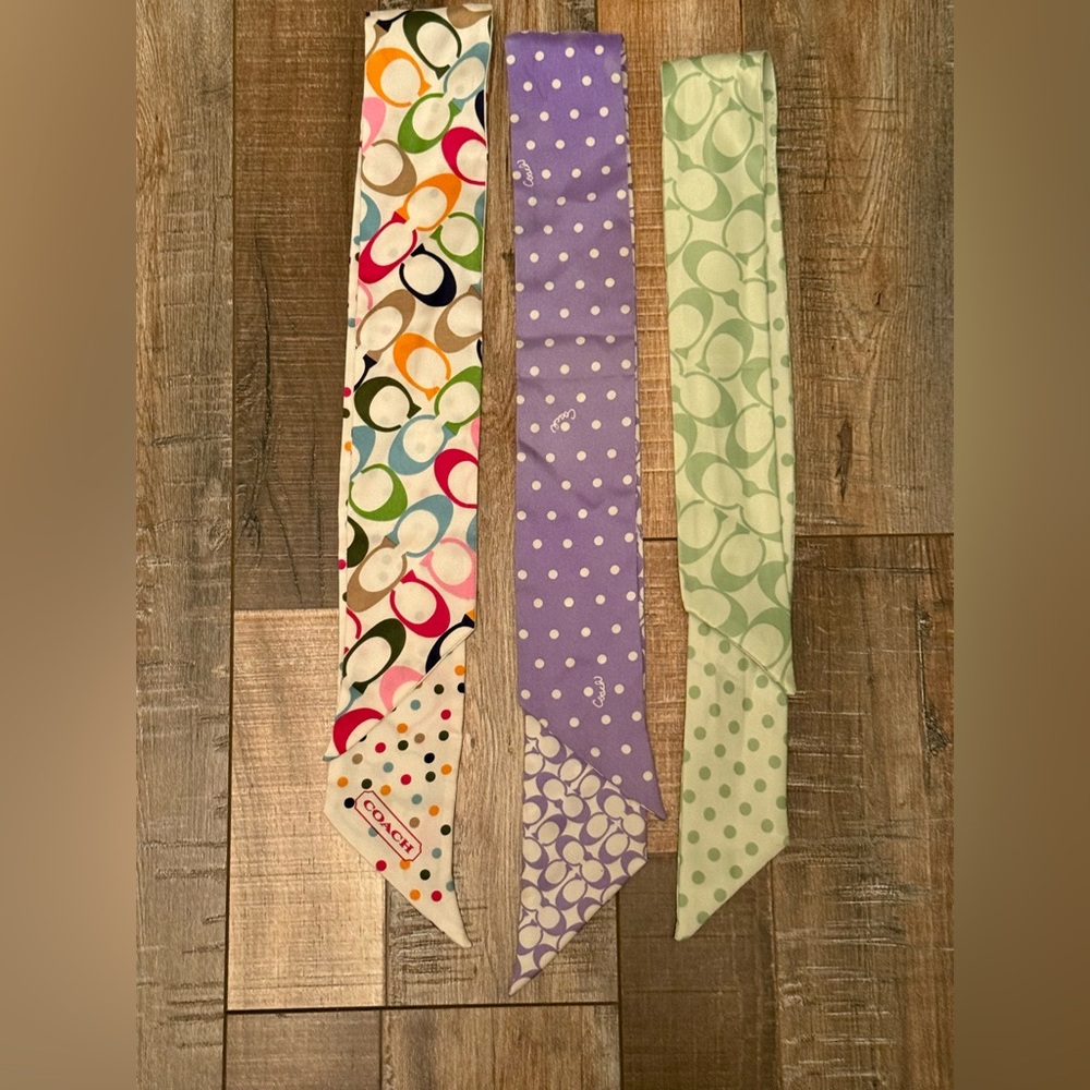 3 Coach silk skinny ribbons/scarves
